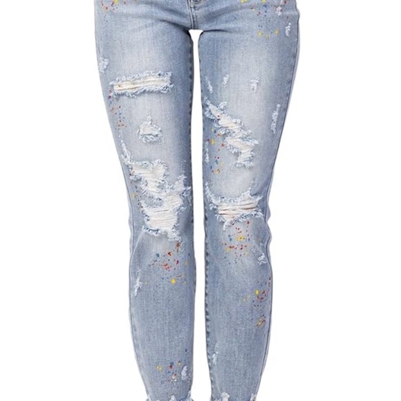 NWTJudy Blue Women's High-Rise Destroyed Confetti Paint Splatter
Boyfriend Jeans - Picture 5 of 9
